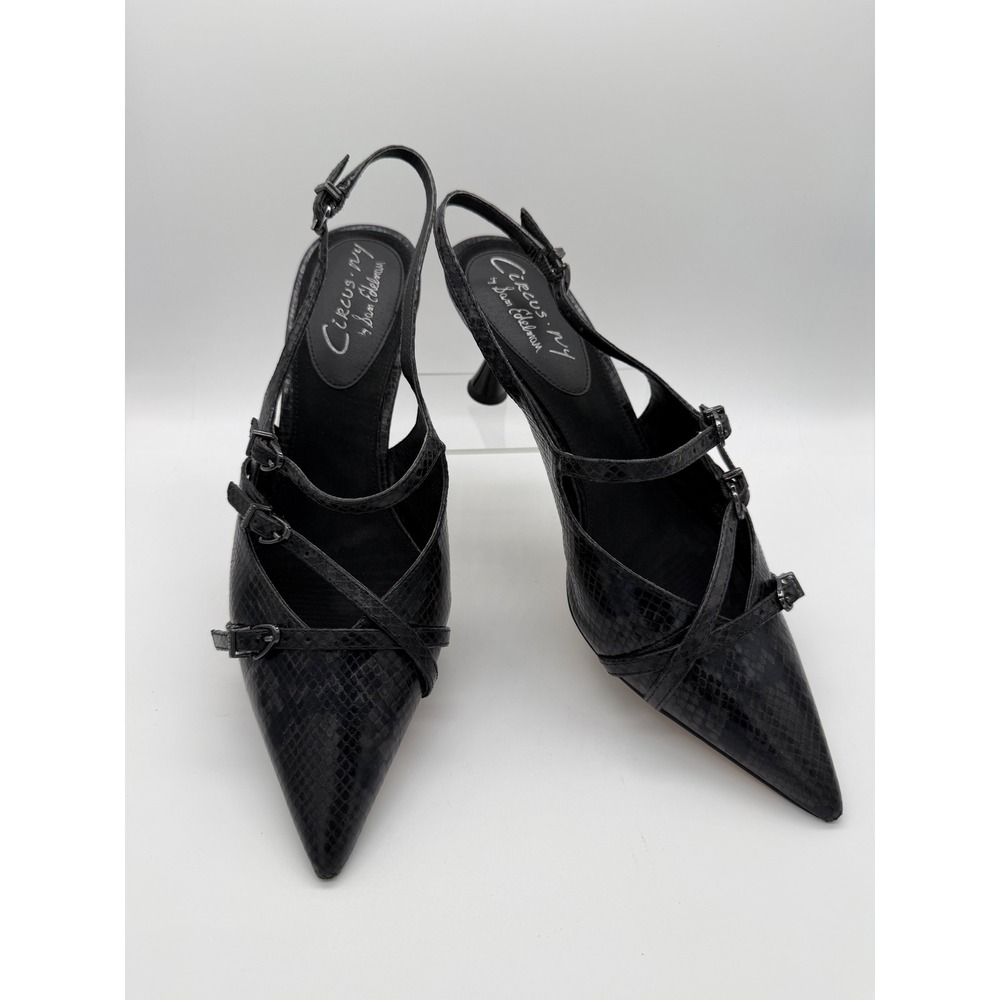Circus by Sam Edelman Freya Slingback Heels Womens 9 Black Good Snakeskin Buckle